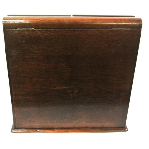 272 - Edwardian mahogany stationery box with fold out doors and lid, fitted interior with date apertures