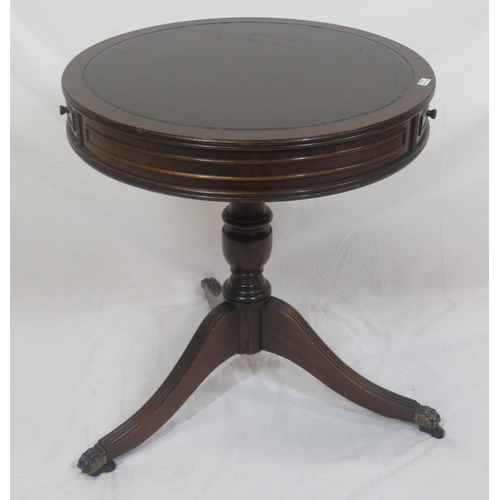 274 - Edwardian style round occasional table with bowed frieze drawers, vase turned column, on reeded trip... 