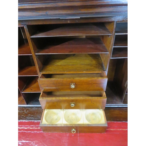 275 - Dutch style mahogany and walnut bureau with railed top, panelled drop-down front with leatherette in... 