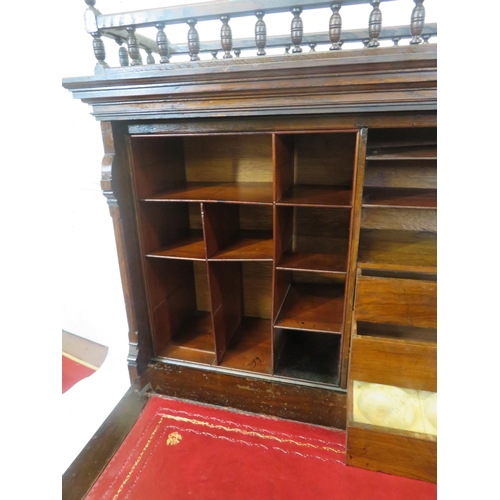 275 - Dutch style mahogany and walnut bureau with railed top, panelled drop-down front with leatherette in... 