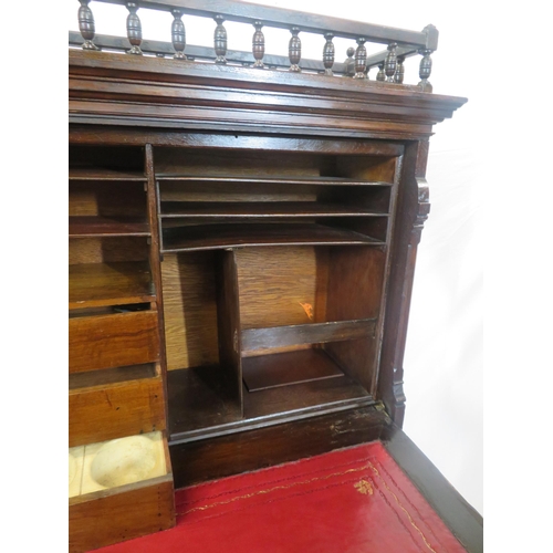 275 - Dutch style mahogany and walnut bureau with railed top, panelled drop-down front with leatherette in... 