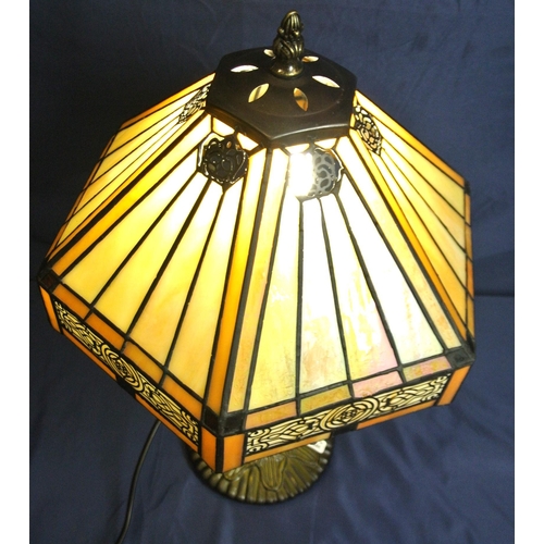 287 - Art deco style electric lamp with angled panelled shade and shaped base