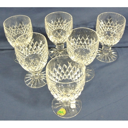 293 - Set of 6 Waterford Crystal cut glass wine glasses with diamond decoration, knop stems and round base... 