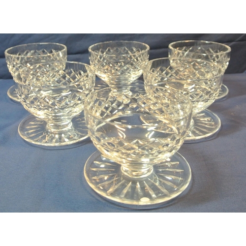 294 - Set of 6 Waterford Crystal cut glass sundae glasses with strawberry diamond banding and cup bases