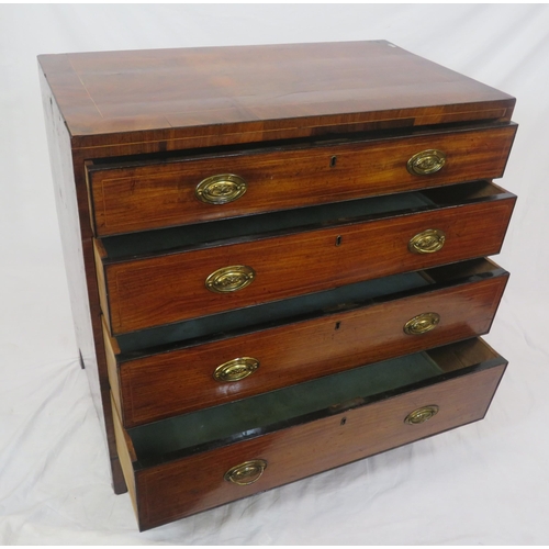 295 - Edwardian inlaid mahogany chest of 4 drawers of graduating sizes, with oval brass drop handless and ... 