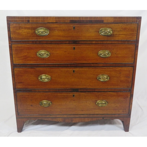 295 - Edwardian inlaid mahogany chest of 4 drawers of graduating sizes, with oval brass drop handless and ... 