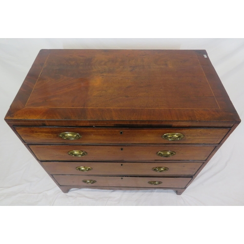 295 - Edwardian inlaid mahogany chest of 4 drawers of graduating sizes, with oval brass drop handless and ... 