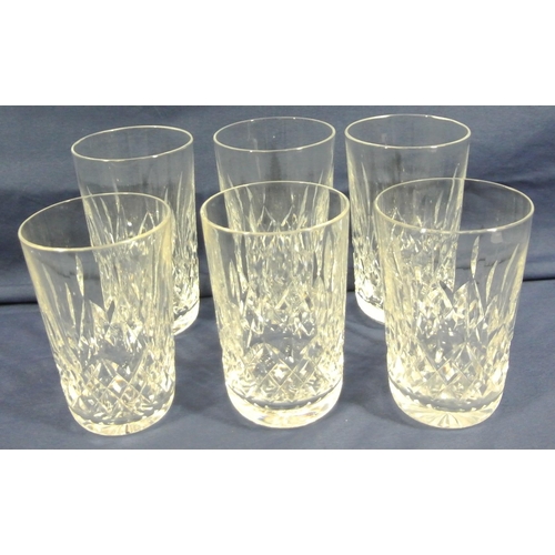 304 - 6  Waterford Crystal cut glass tumblers with diamond decoration