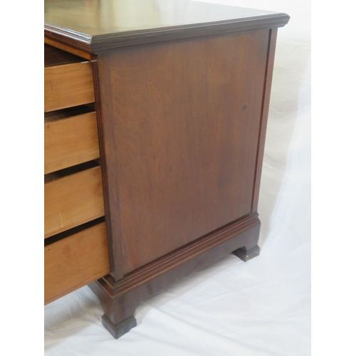 310 - Edwardian mahogany kneehole desk with 9 drawers, brass drop handles with pierced backplates, on brac... 