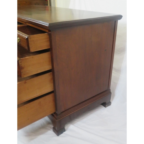 310 - Edwardian mahogany kneehole desk with 9 drawers, brass drop handles with pierced backplates, on brac... 