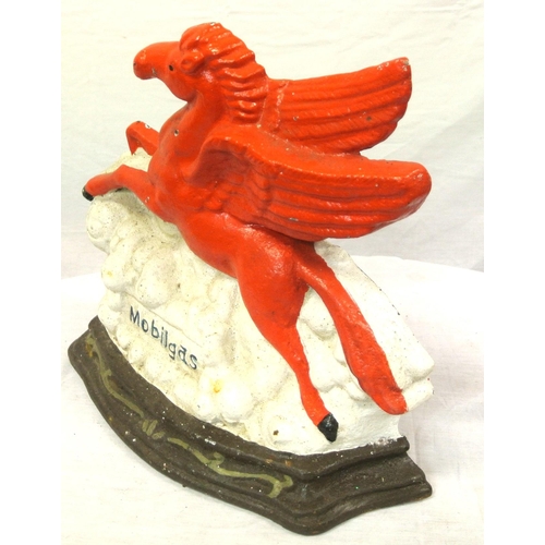 313 - Vintage cast iron 'Mobilgas Oil' Pegasus advertising figure on shaped base