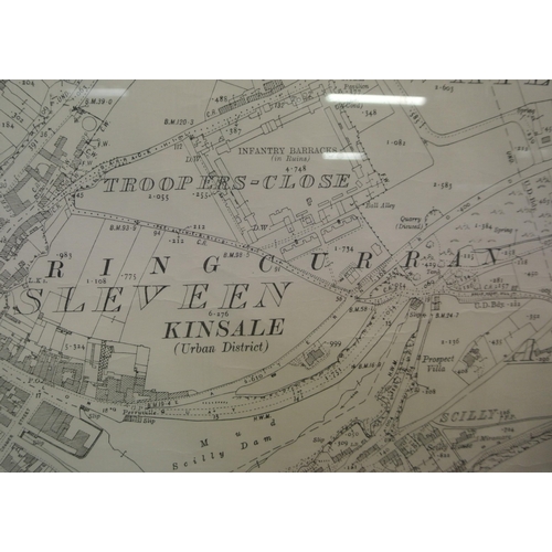 32 - Framed Ordnance Survey Map of Kinsale, 73x103cm