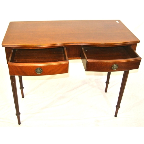 320 - Edwardian design serpentine fronted hall table with reeded borders, shaped frieze drawers on turned ... 