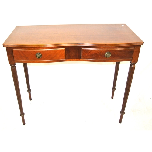 320 - Edwardian design serpentine fronted hall table with reeded borders, shaped frieze drawers on turned ... 