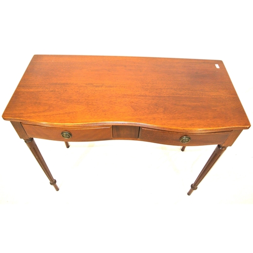 320 - Edwardian design serpentine fronted hall table with reeded borders, shaped frieze drawers on turned ... 