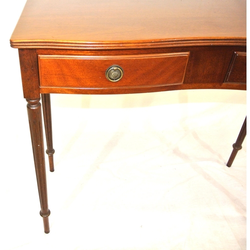 320 - Edwardian design serpentine fronted hall table with reeded borders, shaped frieze drawers on turned ... 