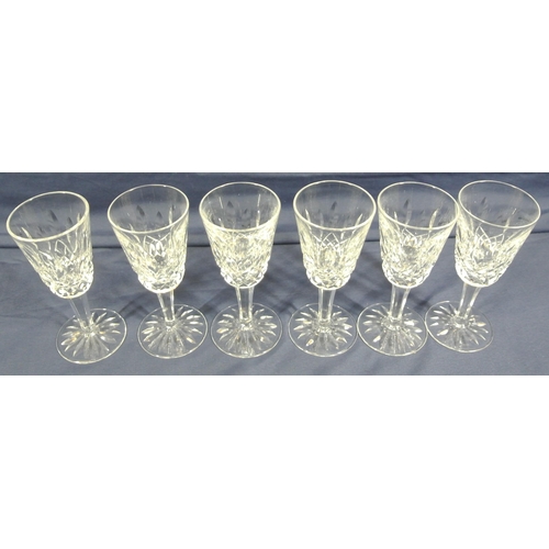 323 - Set of 6 Waterford Crystal cut glass port glasses with diamond decoration and round bases