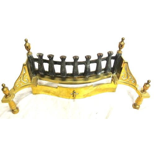 328 - Edwardian brass serpentine fronted fire grate with urn finials