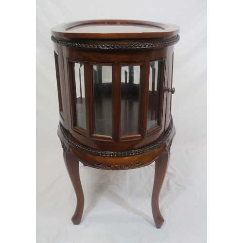 335 - Edwardian design oval butlers cabinet with serving tray, bevelled glass insets, on sabre legs