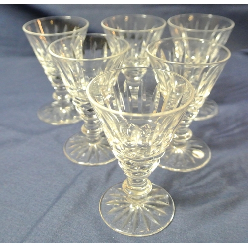 337 - Set of 6 Waterford Crystal cut glass liqueur glasses with faceted decoration