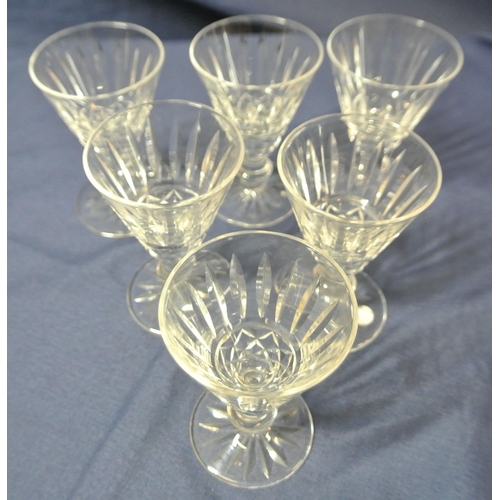 337 - Set of 6 Waterford Crystal cut glass liqueur glasses with faceted decoration