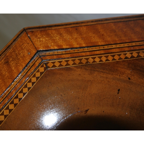 341 - Edwardian Sheraton inlaid and crossbanded mahogany hexagonal shaped occasional table with lift-up li... 