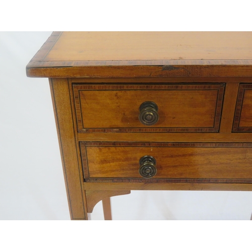 345 - Edwardian inlaid and crossbanded mahogany and rosewood occasional table with 1 long and 2 small draw... 