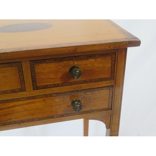 345 - Edwardian inlaid and crossbanded mahogany and rosewood occasional table with 1 long and 2 small draw... 