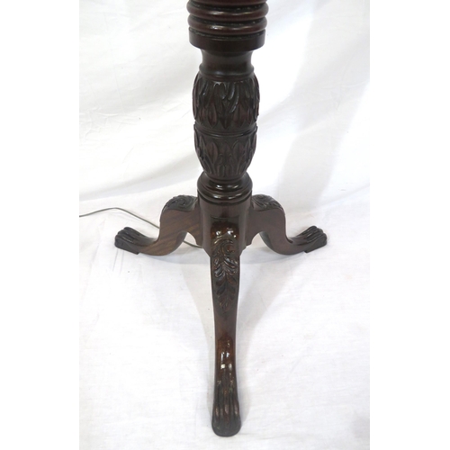 348 - Victorian style twist reeded mahogany standard lamp with foliate decorated tripod with claw feet