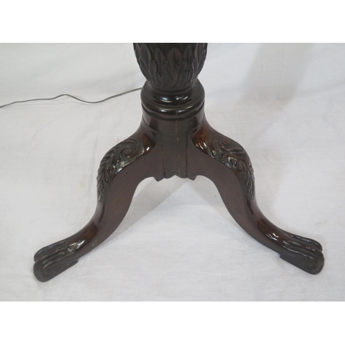 348 - Victorian style twist reeded mahogany standard lamp with foliate decorated tripod with claw feet