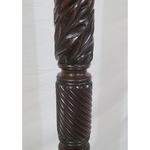 348 - Victorian style twist reeded mahogany standard lamp with foliate decorated tripod with claw feet