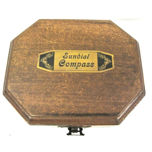 356 - Mariners brass sundial compass with plumb level, stamped 'F Cox, London' in presentation case