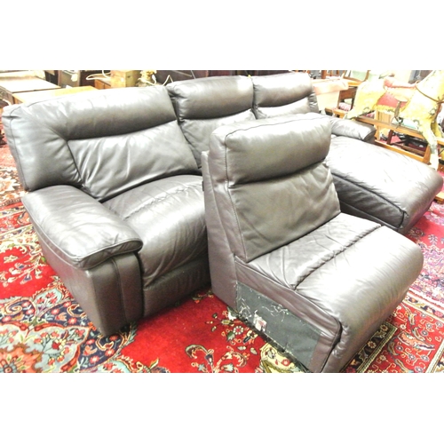 370 - 4-section leather covered lounge or livingroom suite with 2 recliners.