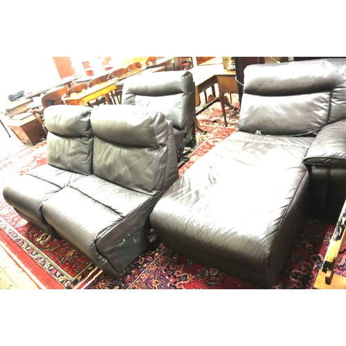 370 - 4-section leather covered lounge or livingroom suite with 2 recliners.