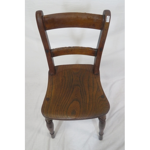 376 - Victorian childs oak high chair with shaped rails, turned legs with stretchers