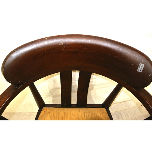 385 - Victorian mahogany open tub chair with shaped rails, on baluster turned legs