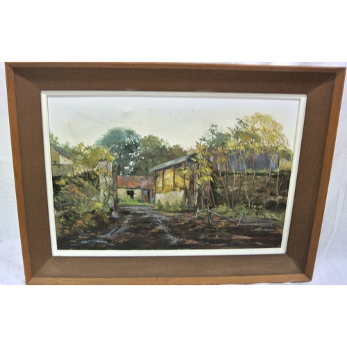 46 - Gretta O'Brien 'Farm sheds and barns' oil on canvas 50x75cm signed