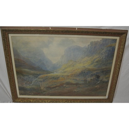 54 - Henry Albert Hartland 'Highland scene with sheep' watercolour 60x92cm signed