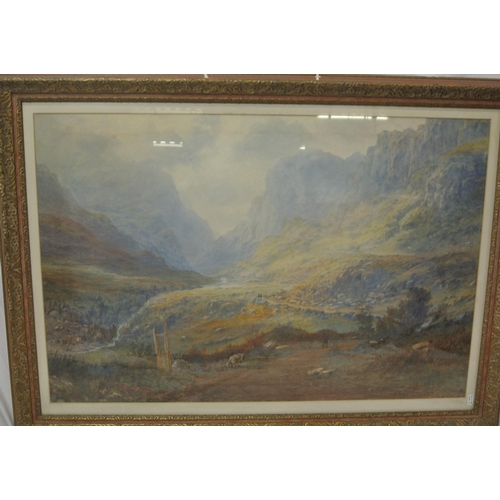 54 - Henry Albert Hartland 'Highland scene with sheep' watercolour 60x92cm signed