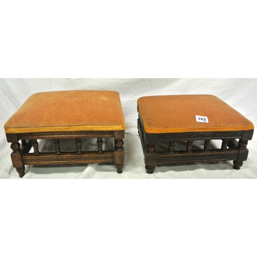 162 - Pair of Victorian upholstered footstools with turned rails and tapering legs