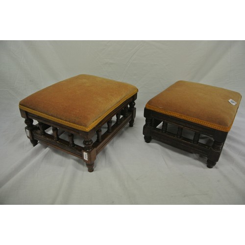 162 - Pair of Victorian upholstered footstools with turned rails and tapering legs