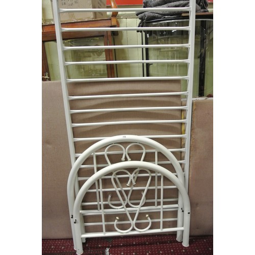 112 - White metal single bed frame and base with domed ends