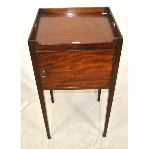 206 - Georgian mahogany locker with raised rim, brass drop handle, on square tapering legs