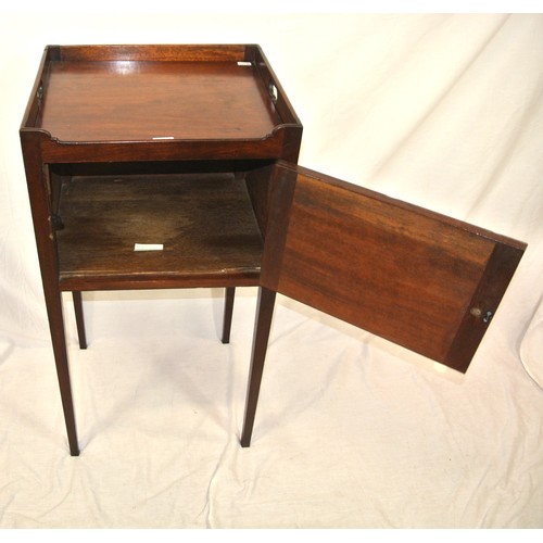 206 - Georgian mahogany locker with raised rim, brass drop handle, on square tapering legs