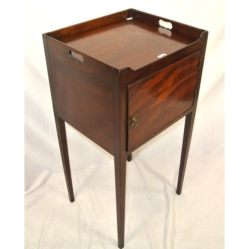 206 - Georgian mahogany locker with raised rim, brass drop handle, on square tapering legs