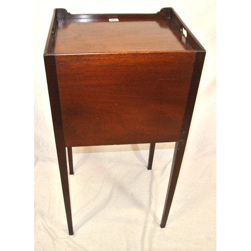 206 - Georgian mahogany locker with raised rim, brass drop handle, on square tapering legs