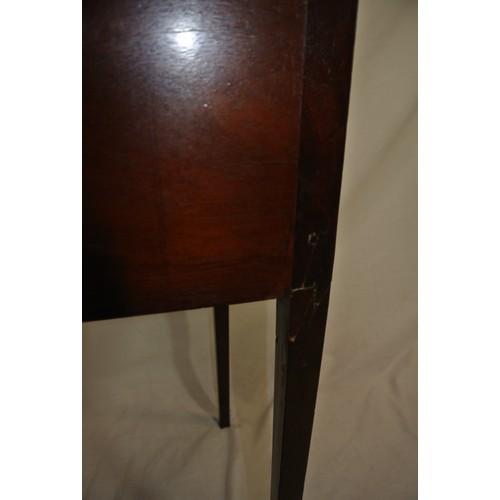 206 - Georgian mahogany locker with raised rim, brass drop handle, on square tapering legs