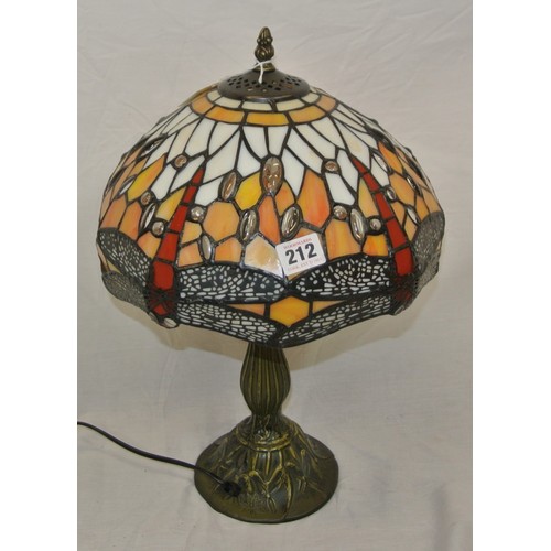 212 - Art deco style electric lamp with ornate multi-coloured panelled shade