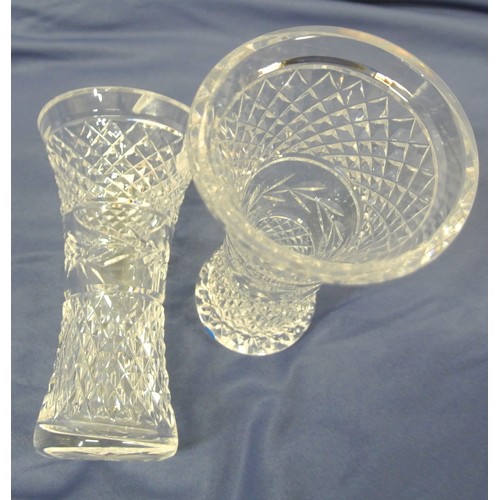 333 - Pair of Waterford Crystal cut glass flared bud vases with strawberry diamond decoration