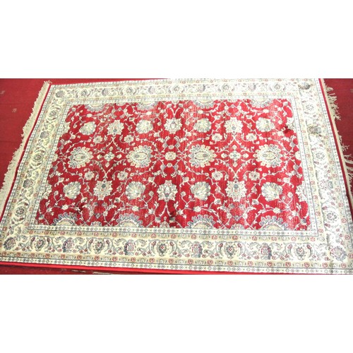 352 - Red ground full pile Kashmir rug with all over floral pattern